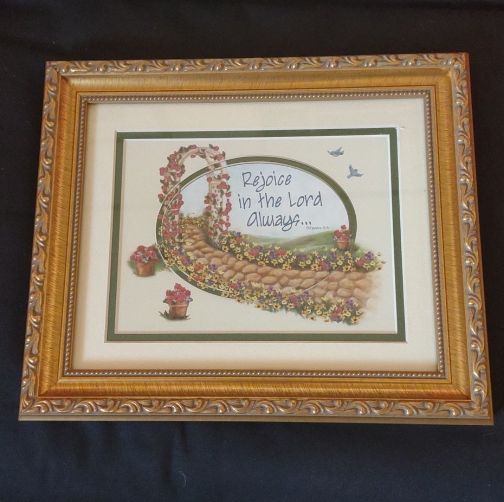 VTG Home And Garden Party Rejoice In The Lord Always- Gold Ornate Framed Picture